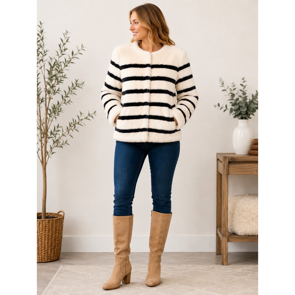 Gap stripe faux Fur jacket